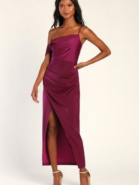 Lulus Elegant Magenta Asymmetrical Slip Dress